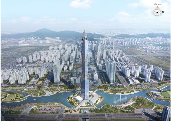 인천경제자유구역청은 지난 19일 추가 사업비 분담 방안을 최종 합의했다. 사진은 청라시티타워 조감도. (사진제공=인천경제청)