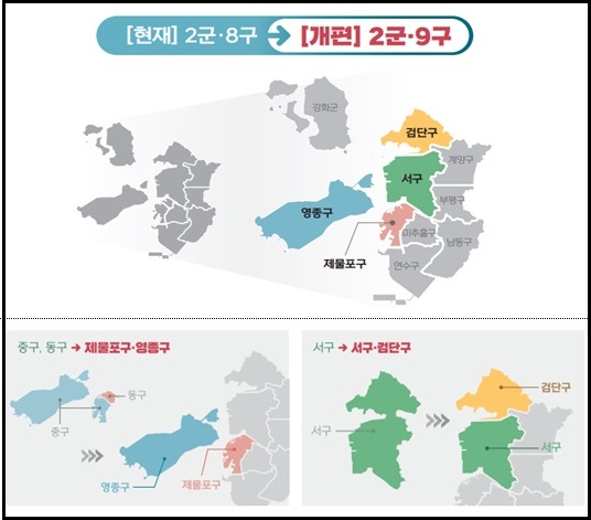 인천시가 추진 중인 행정체제 개편에 해당 지역주민들이 압도적인 지지 의사를 보내는 것으로 확인됐다. 사진은 인천형 행정체제 개편 청사진. (사진제공=인천시청)