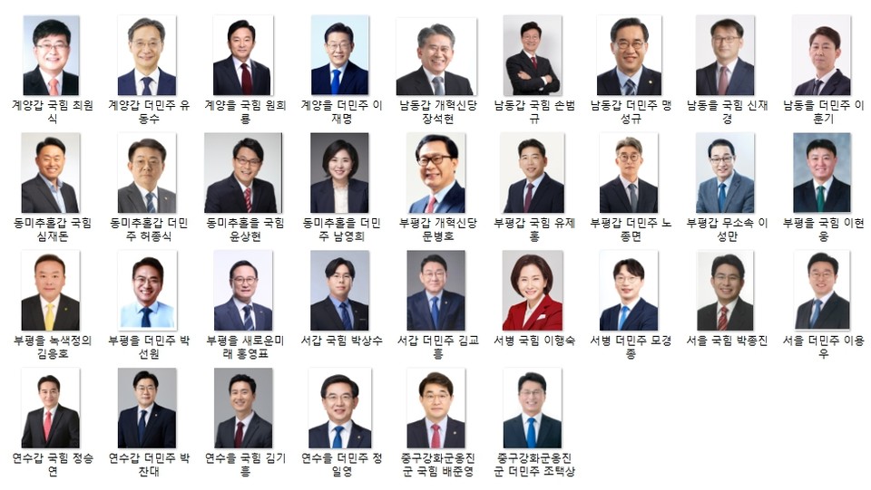 4·10 총선 인천 14개 선거구의 여야(더불어민주당·국민의힘) 대진표가 최종 확정됐다. (사진=중앙선관위)