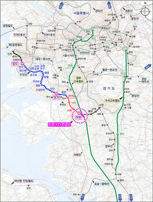 인천발 KTX 노선도. (사진제공=인천시)