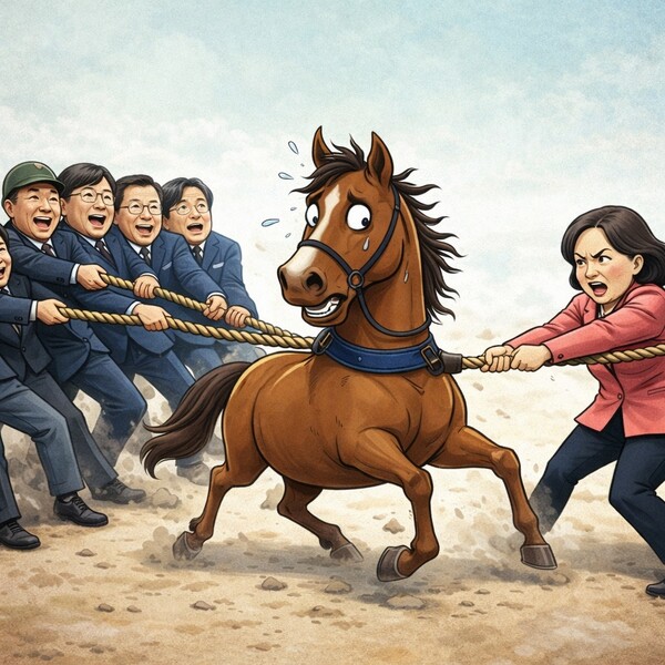 한 마리 말이 서 있다. 그 말은 아직 움직이지 않았다. 어디로 갈지도 정해지지 않았다. 정말 떠나는지조차 확실하지 않다. 그런데도 주변은 벌써 소란스럽다.